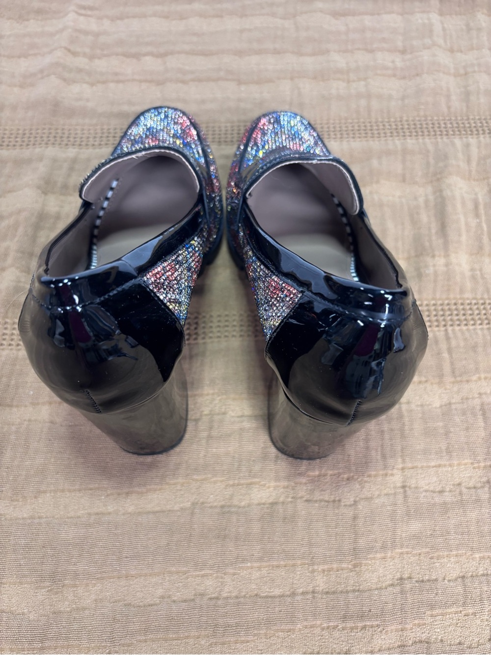 Betsey Johnson Black Patent Multicolor Beaded Block Heel Loafers - Picture 5 of 14